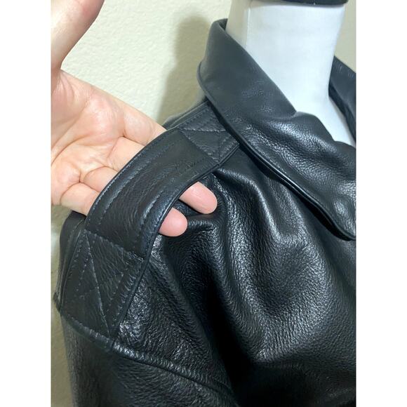 Game Sportswear Bomber Jacket Mens Medium Black Premium Leather FLAW - Picture 4 of 16